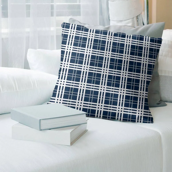 Seattle Football Luxury Plaid Accent Pillow-Poly Twill - 18 x 18 - College Navy/Wolf Gray/White