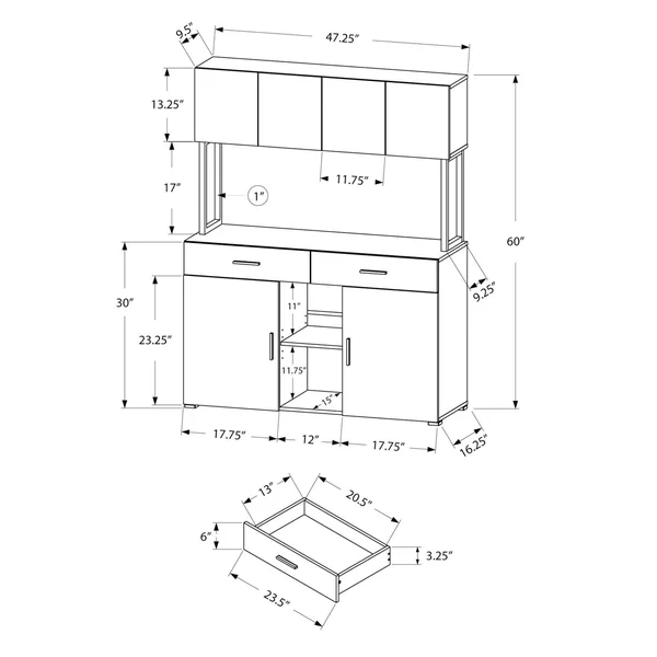 Offex Contemporary 48x22L HollowCore OfficeStorage Credenza-White/Silver - White - Silver - Legal, 47.25" x 16.25" x 60"
