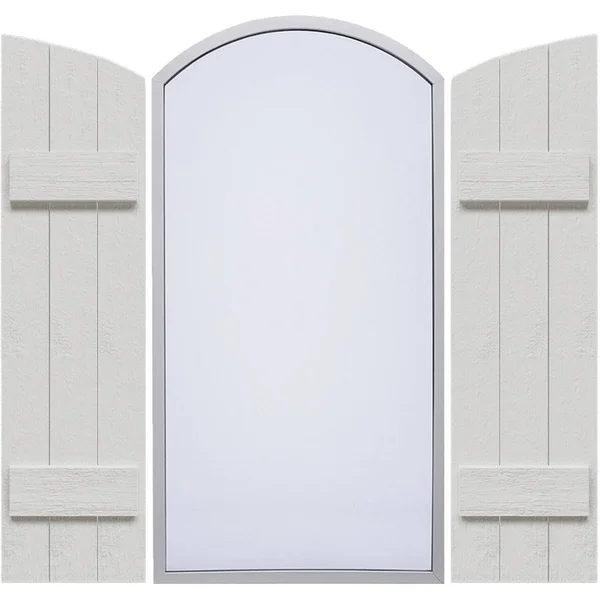 16 1/8x22W x 37x22H (31 1/2x22 Low Side) Rustic Three Board Joined Board-n-Batten Faux Wood Shutters w/Elliptical Arch Top (Per