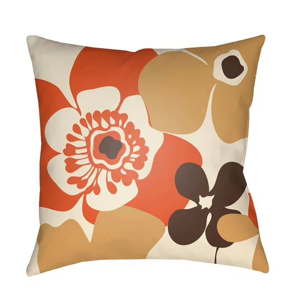 22x22 Cream and Bright Orange Floral Square Throw Pillow Cover