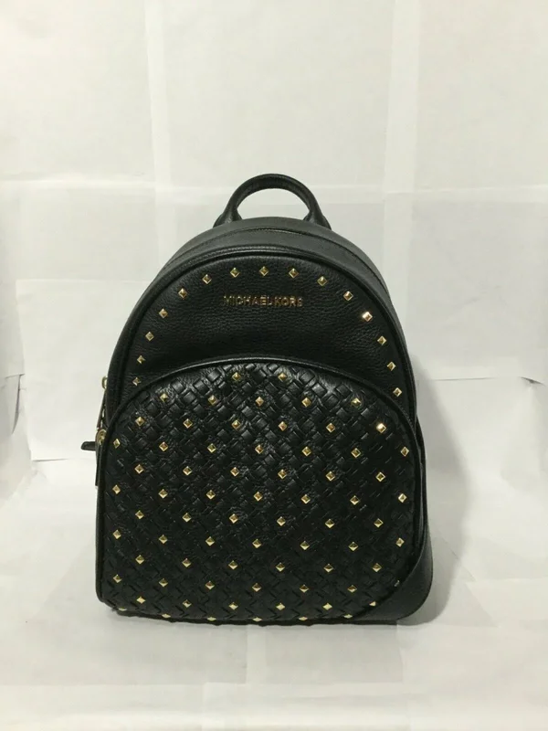 Michael Kors Abbey Medium Studded Backpack Pebbled Leather (Black)