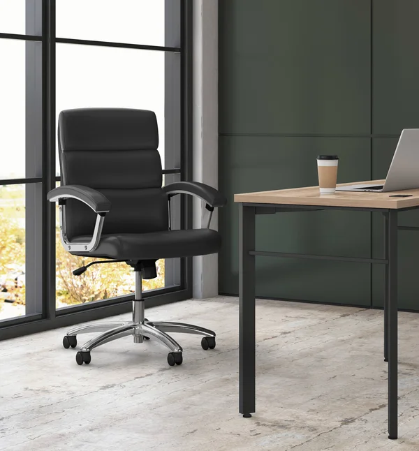 Traction Executive Mid-Back Chair - Black Leather