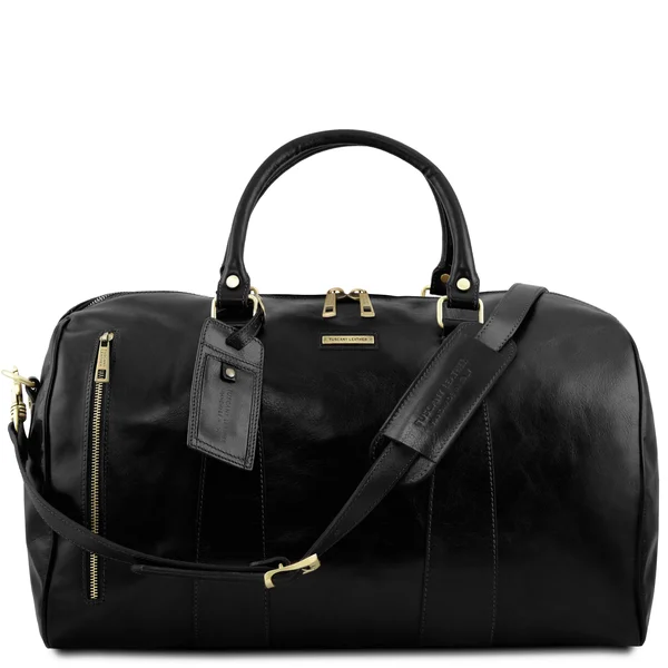 TL Voyager Travel Leather Duffle Bag - Large Size - Black