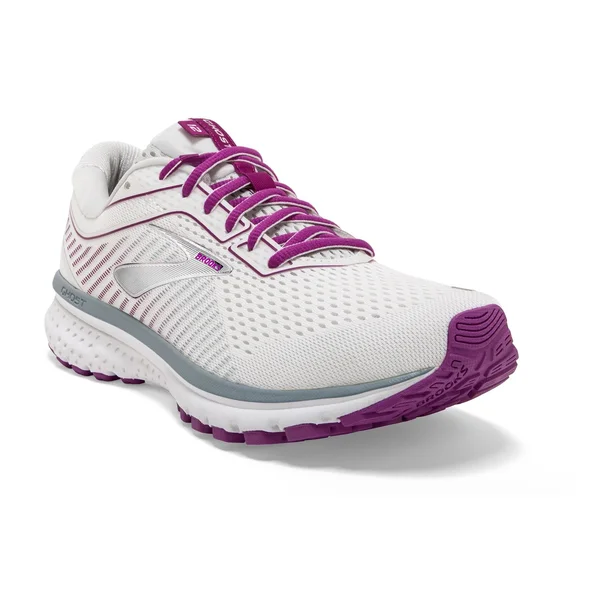 Brooks Women's Ghost 12 White-Grey-Hollyhock, 10