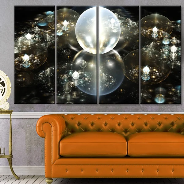 Design Art 'Golden Water Drops on Mirror' Graphic Art Print Multi-Piece Image on Canvas, Size: 60 in. Wide x 28 in. High - 5 Equ