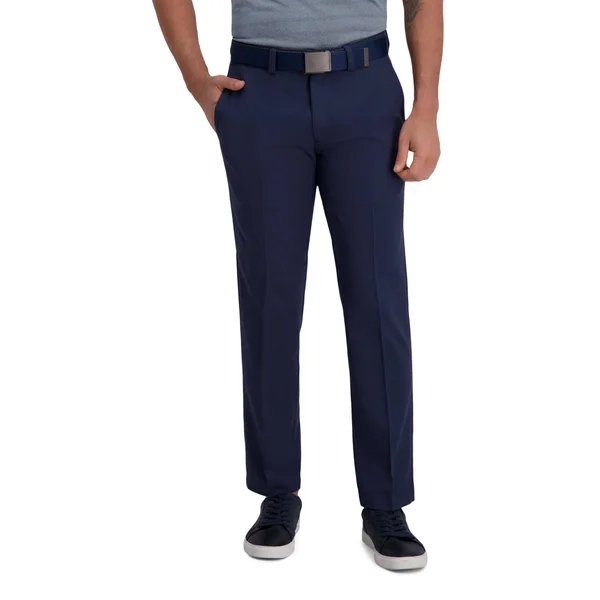 Haggar Men's Cool Right Performance Flex Stria Straight Fit Flat Front Pant