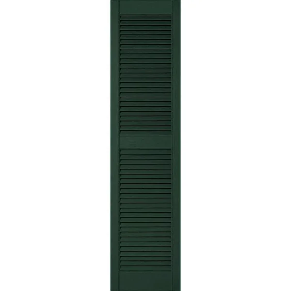 12 inchw x 62 inchh Lifetime Vinyl - Custom Straight Top Center Mullion, Open Louver Shutters, Midnight Green