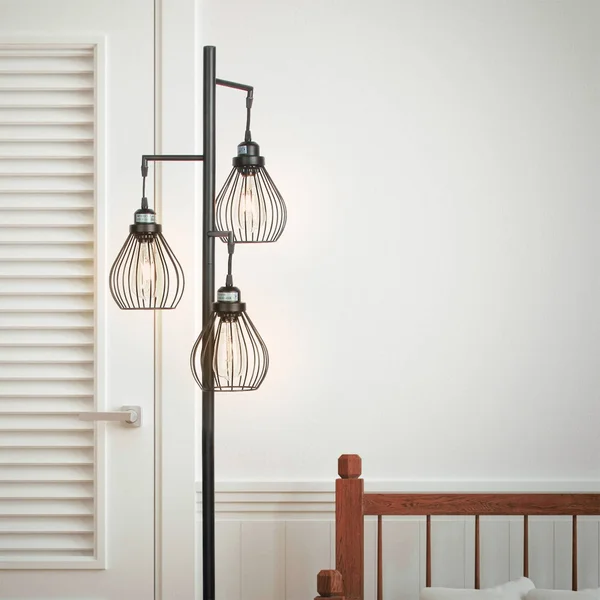 Brightech Teardrop - Floor Lamp Matches Industrial, Farmhouse & Rustic Living Rooms – Standing Tree Lamp with 3 Elegant Cage
