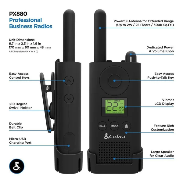 Cobra PX880BC4-SV01 PX880 Pro Business 2-Watt FRS Walkie Talkie Bundle (8 Pack)