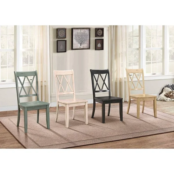 Pine Veneer Side Chair with Double X-Cross BACK, Black, Set of 2