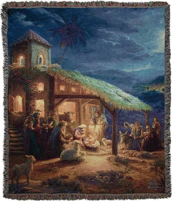 Manual Woodworkers & Weavers 157990 The Nativity & Thomas Kinkade-Tapestry Throw - 50 x 60 in.