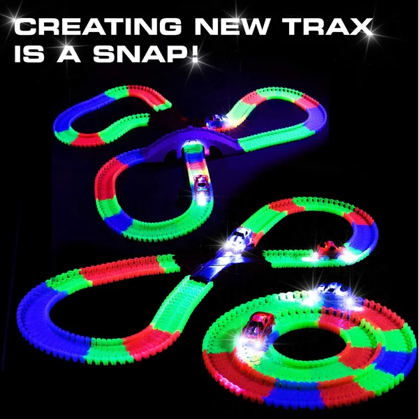 Glow Race Tracks for Boys 360pk Flexible Glow in The Dark Magic Snap Race Tracks for Kids w/ Light Up Car Toys - Car Racing Track