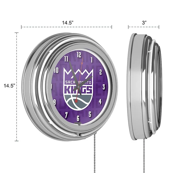 NBA Chrome Double Rung Neon Clock - City - Sacramento Kings