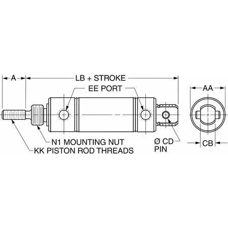 Speedaire 5ZEF9 1-1/2x22 Bore Round Double Acting Air Cylinder 5x22 Stroke