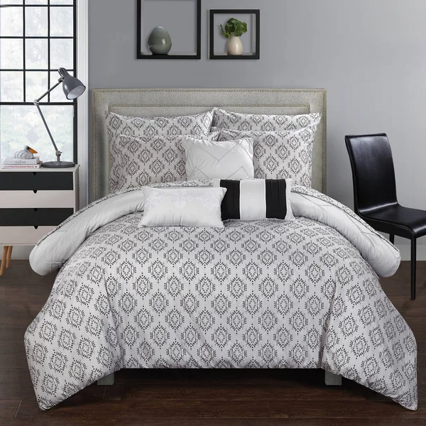 Chic Home Darlene 10 Piece Reversible Bed in A Bag Comforter Set - Size: Queen, Grey