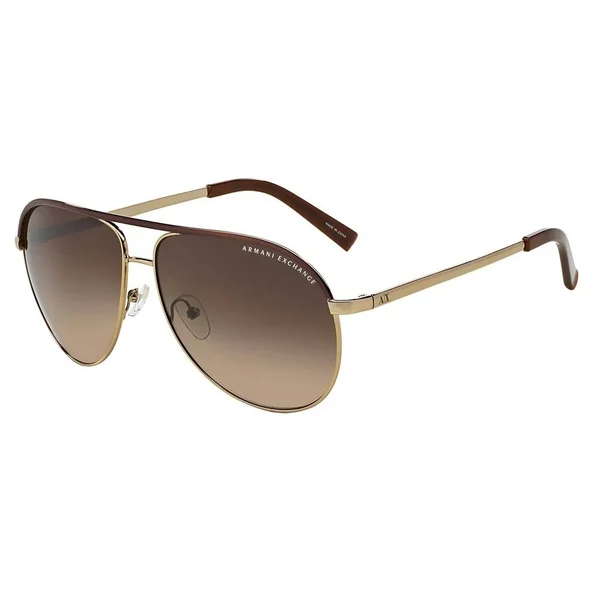 Armani Exchange Metal Unisex Aviator Sunglasses - Light Gold/Dark Brown, 61 mm