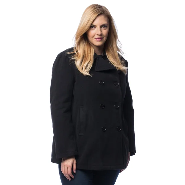 Excelled Women's Plus Double-Breasted Peacoat Black 3X F2E4104BL