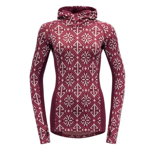 Devold Signature Liadalsnipa Woman Hoodie Red - Womens Merino Top, Size XL - Color Beetroot