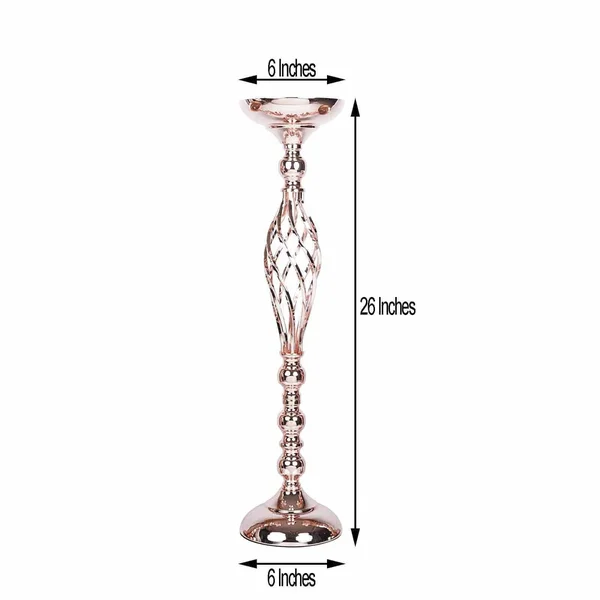 Balsacircle 2 Pcs 26 inch Tall Rose Gold Metal Candle Holder Vase Centerpieces - Pink