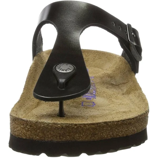 Birkenstock Gizeh Natural Leather Metallic Anthracite Thong Sandals