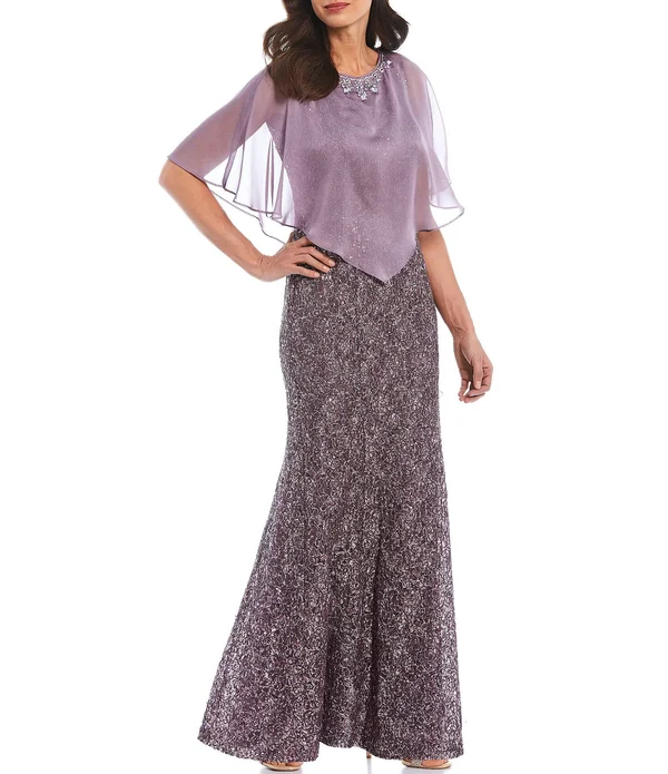 Ignite Evenings Sequin Lace Chiffon Cape Dress