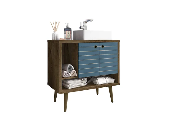 Manhattan Comfort 240BMC93 Liberty 31.49 Bathroom Vanity with Sink and 2 Shelves in Rustic Brown and Aqua Blue