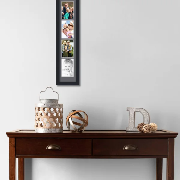Collage Picture Frame, Satin Black Frame with 5 openings for 4x6 Photos with Mountain Grey Mat. D3926EV2365, ArtToFrames
