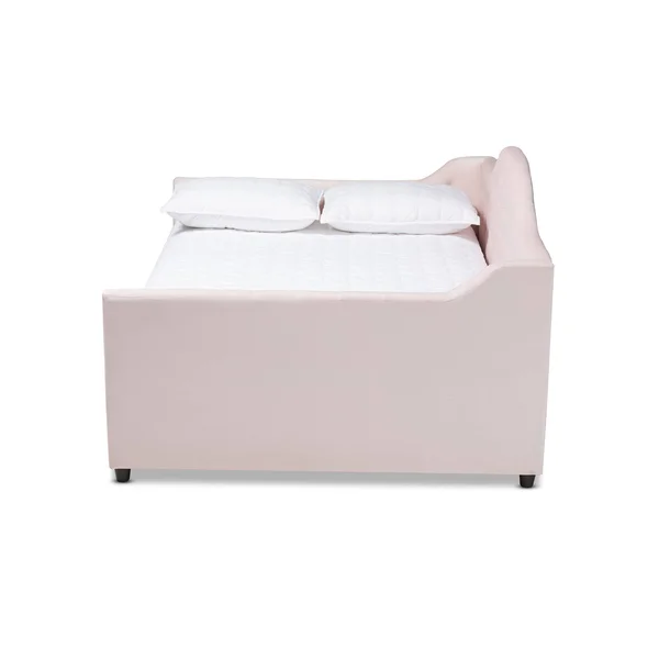 Baxton Studio Perry Velvet Upholstered and Tufted Daybed Light Pink - Size: Queen