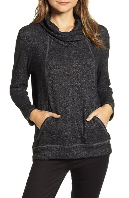 Women's Loveappella Cross Neck Seamed Pullover - Size X-Small - Black