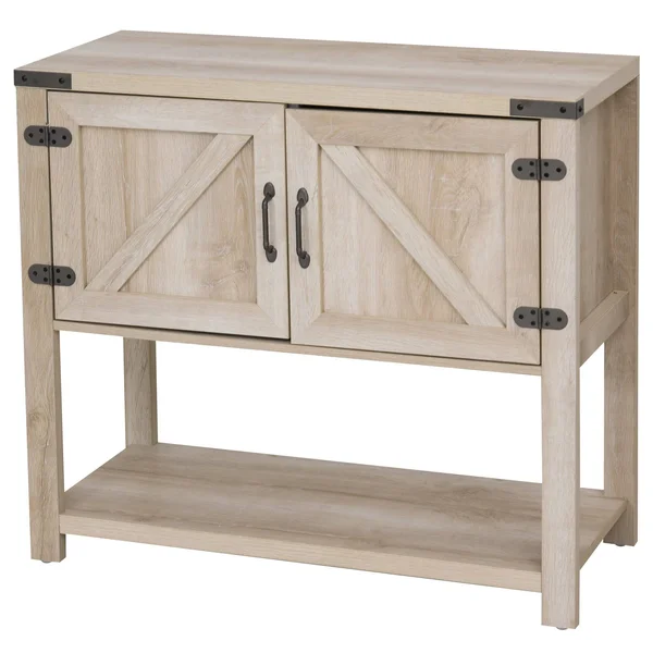 HOMCOM 2-Door Free Standing Storage Cabinet with Bottom Shelf - Kitchen Cupboard, Entryway Storage Cabinet - Oak