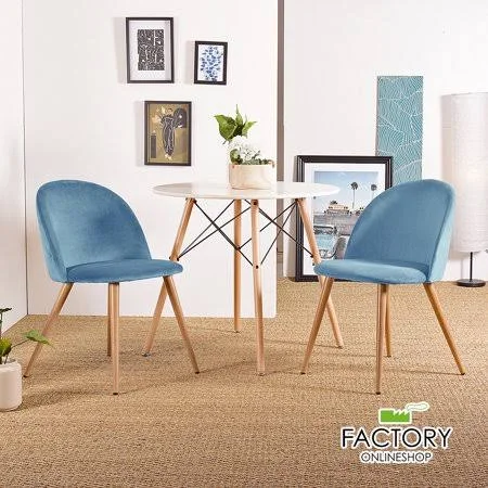 Geniqua Set of 2 Dining Chairs Kitchen Accent Blue Modern Velvet Upholstered Metal Legs
