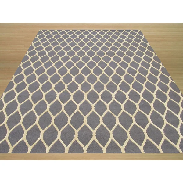EORC Vc1001gy Charcoal Hand Tufted Wool Chain-Link Rug, 5& x 8&