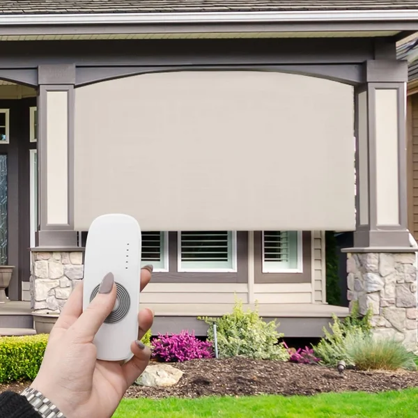 Keystone Fabrics O80.108.80 10 x 8 ft. Regal Rechargeable Motorized Outdoor Sun Shade with Protective Valance - Maple White