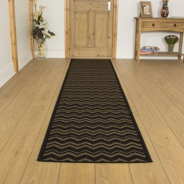 runrug USA Chevron Black Hallway Carpet Rug Runner Length: 31 foot - WI