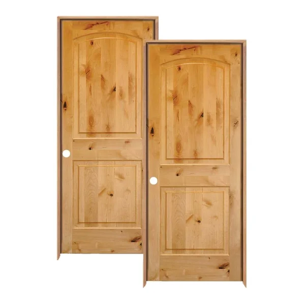 Krosswood Doors 24 in. x 80 in. Rustic Knotty Alder 2-Panel Top Rail Arch Solid Wood Right-Hand Single Prehung Interior Door (2