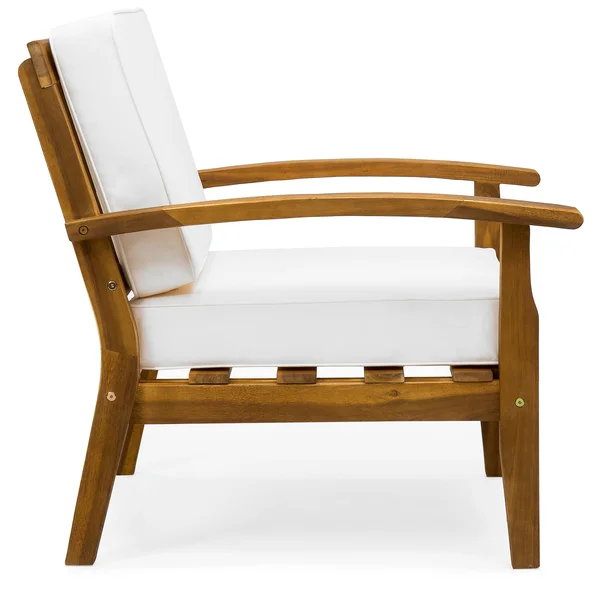 Best Choice Products Set of 2 Outdoor Acacia Wood Club Chairs for Patio, Porch, Poolside with Cushions - Cream