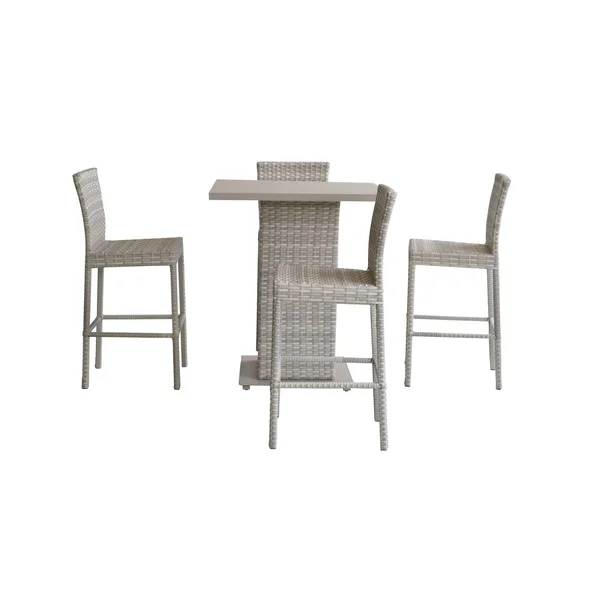 TK Classics Fairmont Pub Table Set with Barstools 5 Piece Outdoor Wicker Patio Furniture