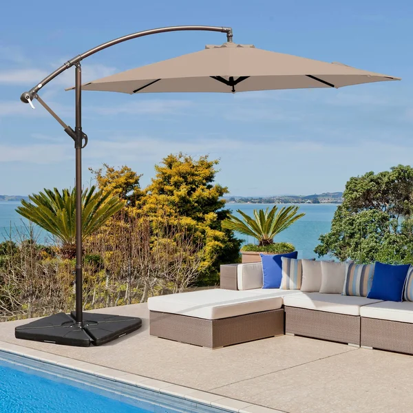10 ft Offset Cantilever Hanging Patio Umbrella - Beige