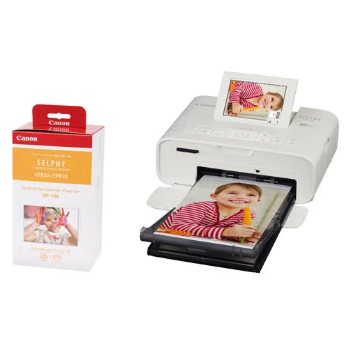 Canon Selphy CP1300 Wireless Photo Printer Including RP-108 Ink Paper Set for 108 Photos - White CAN2871