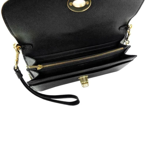 Coach Black Leather Chain Crossbody Clutch F33390 Nwt