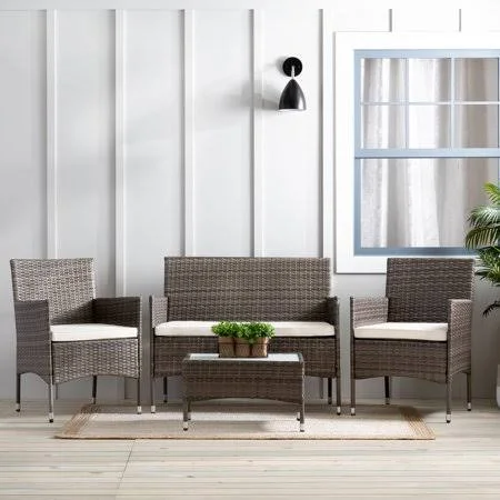 Mayview 4-Piece Rattan Outdoor Patio Conversation Set - White & Gray