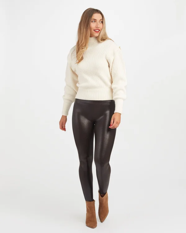 Spanx Faux Leather Croc Shine Leggings - Black - Leggings