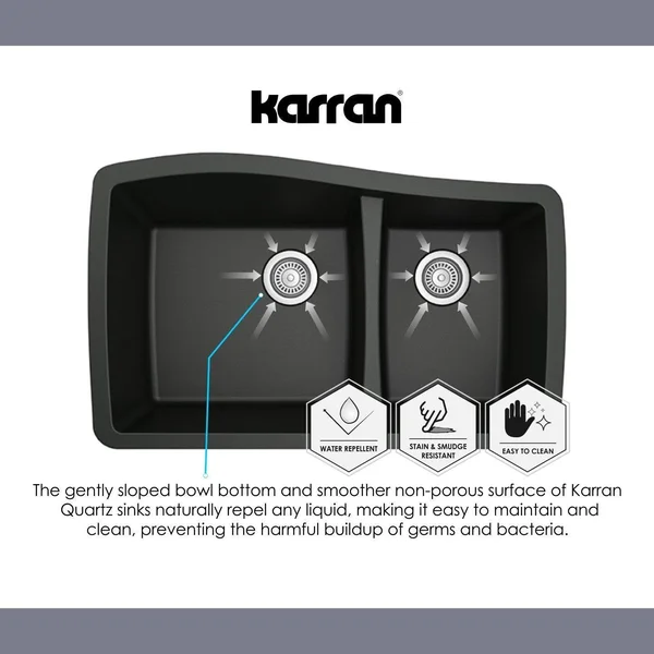 Karran Undermount Quartz 60/40 Double Bowl Kitchen Sink (White)