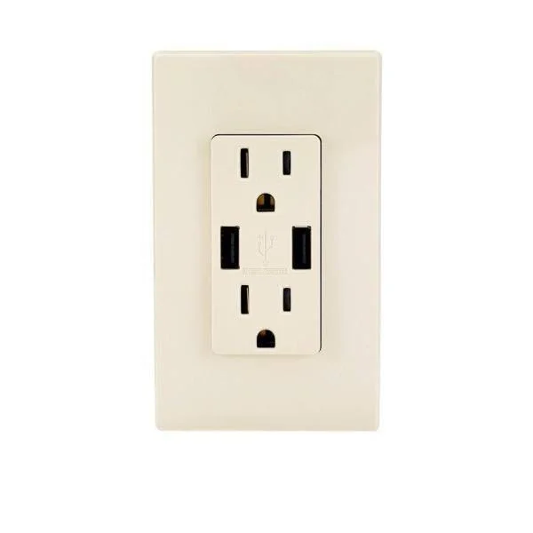 Leviton 15 Amp Decora Combination Tamper Resistant Duplex Outlet and USB Charger - Light Almond (9-Pack)