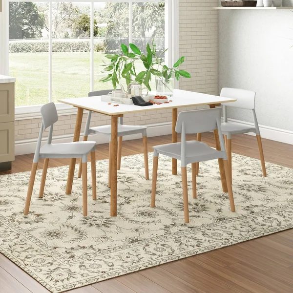 Carson Carrington Devino 5-Piece White and Natural Dining Table with Resin and Wood Square-Back Chairs - Grey