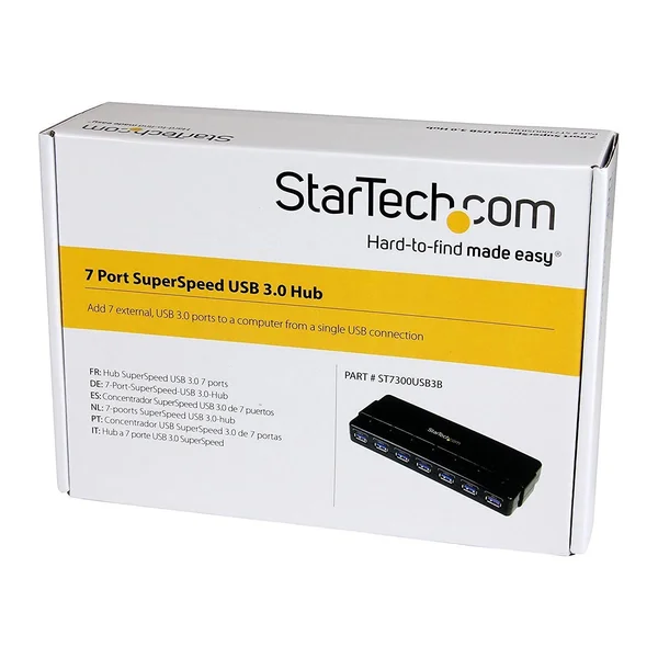 StarTech.com Compact USB 3.0 with Built-in Cable Aluminum USB Silver USB3 with 20W Power Adapter Peripheral Sharing Switch - 7 S