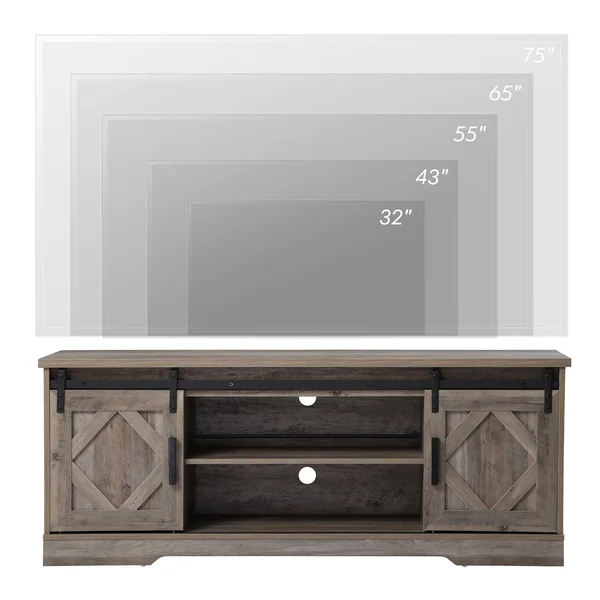 Wampat Farmhouse Sliding Barn Door TV Stand Rustic Gray for TVs Up to 65x22 - Rustic Brown Wash