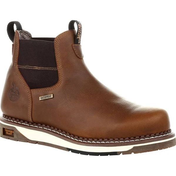 Men's Brown Georgia Boot Wedge Waterproof Chelsea Work Boot Size 9.5