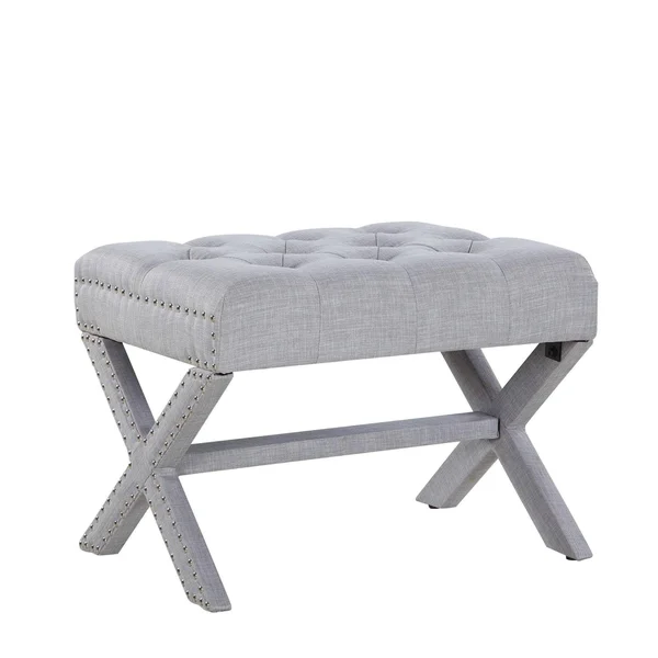 Chic Home Paige Plum Updated Neo Traditional Polished Nailhead Tufted Linen x Ottoman