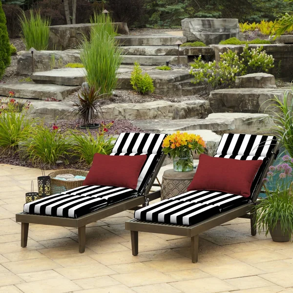Arden Selections Cabana Stripe Outdoor Chaise Lounge Cushion Black